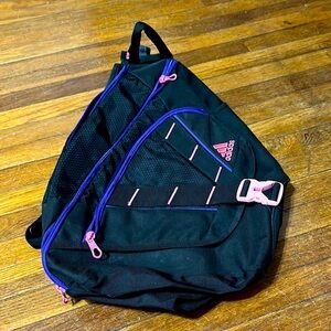 Adidas Black Sling Backpack with Pink Accents